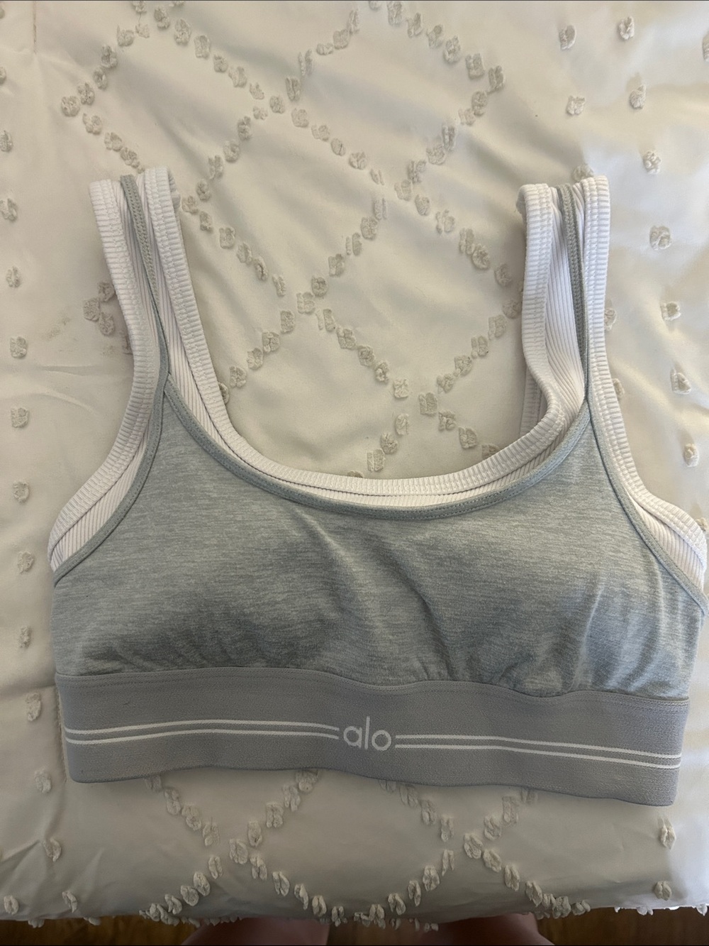 ALO Yoga Grey Sports Bra with White Trim